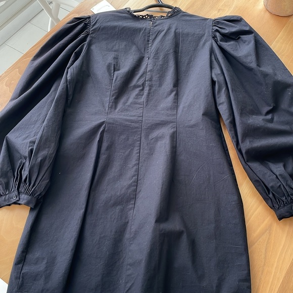 ZARA BWT BLACK COTTON PUFF SLEEVE DRESS - Picture 4 of 6